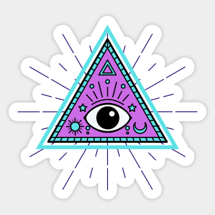 All Seeing eye - light blue with purple Sticker